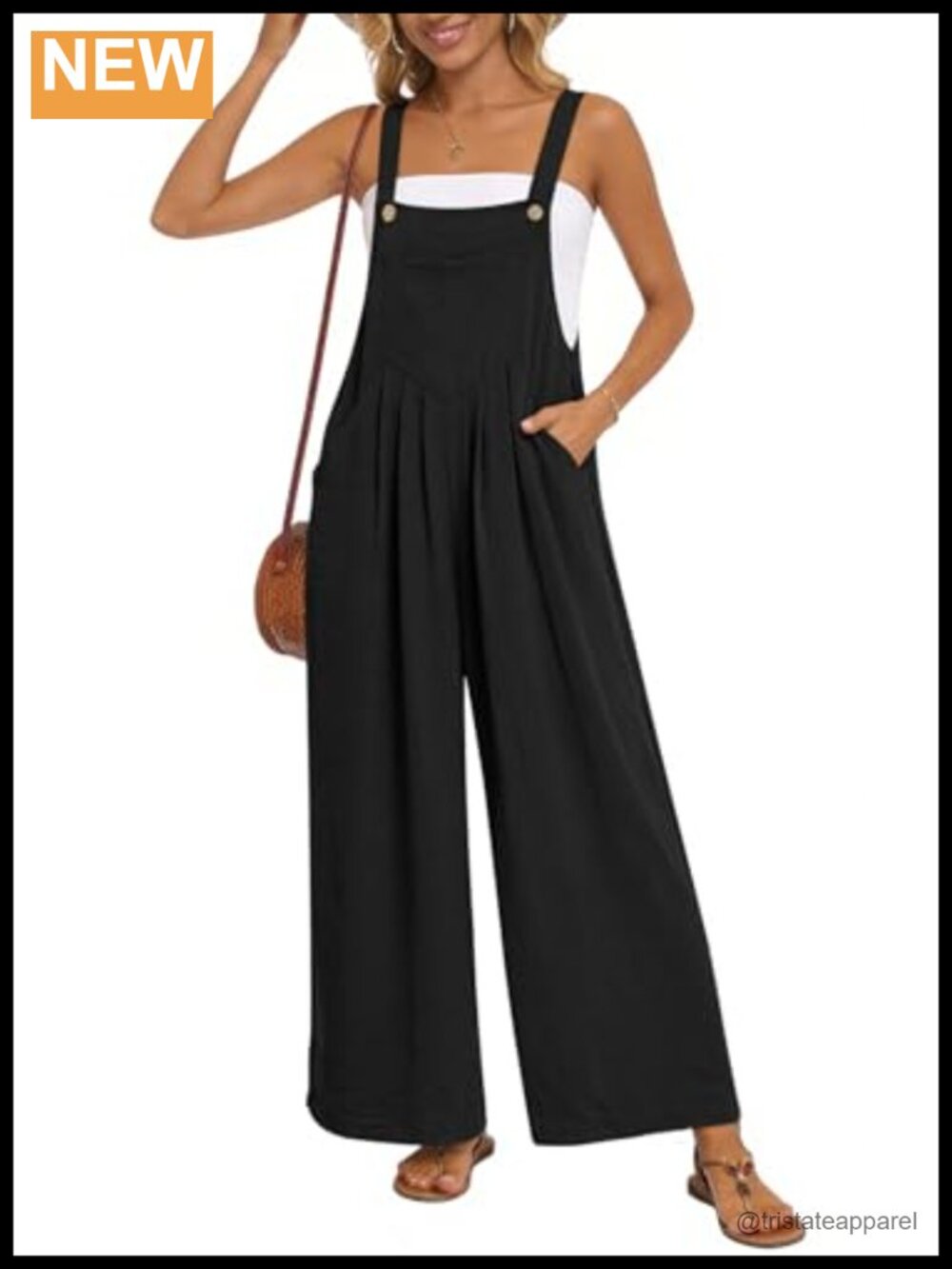 Womens Wide Leg Overalls Sleeveless Adjustable Strap Jumpsuit with Pockets